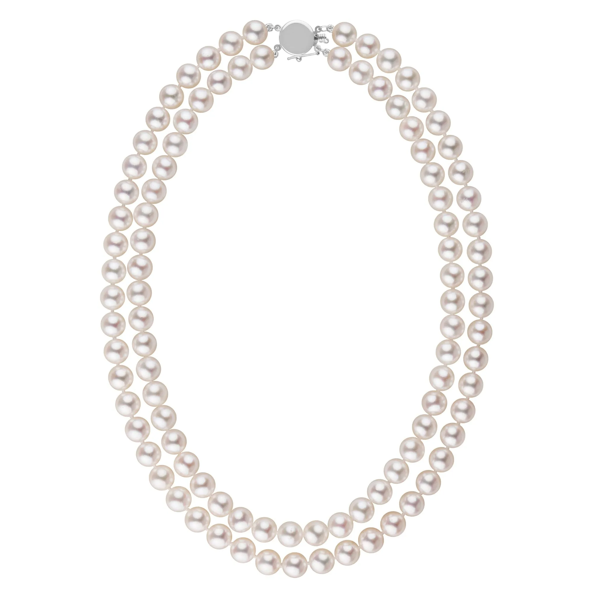 8.0-8.5 mm AAA Bright White Rose Tone Akoya Pearl Double Strand Necklace