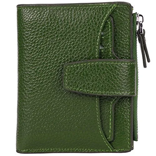 AINIMOER Women's RFID Blocking Leather Small Compact Bi-fold Zipper Pocket Wallet Card Case Purse(Lichee Green)