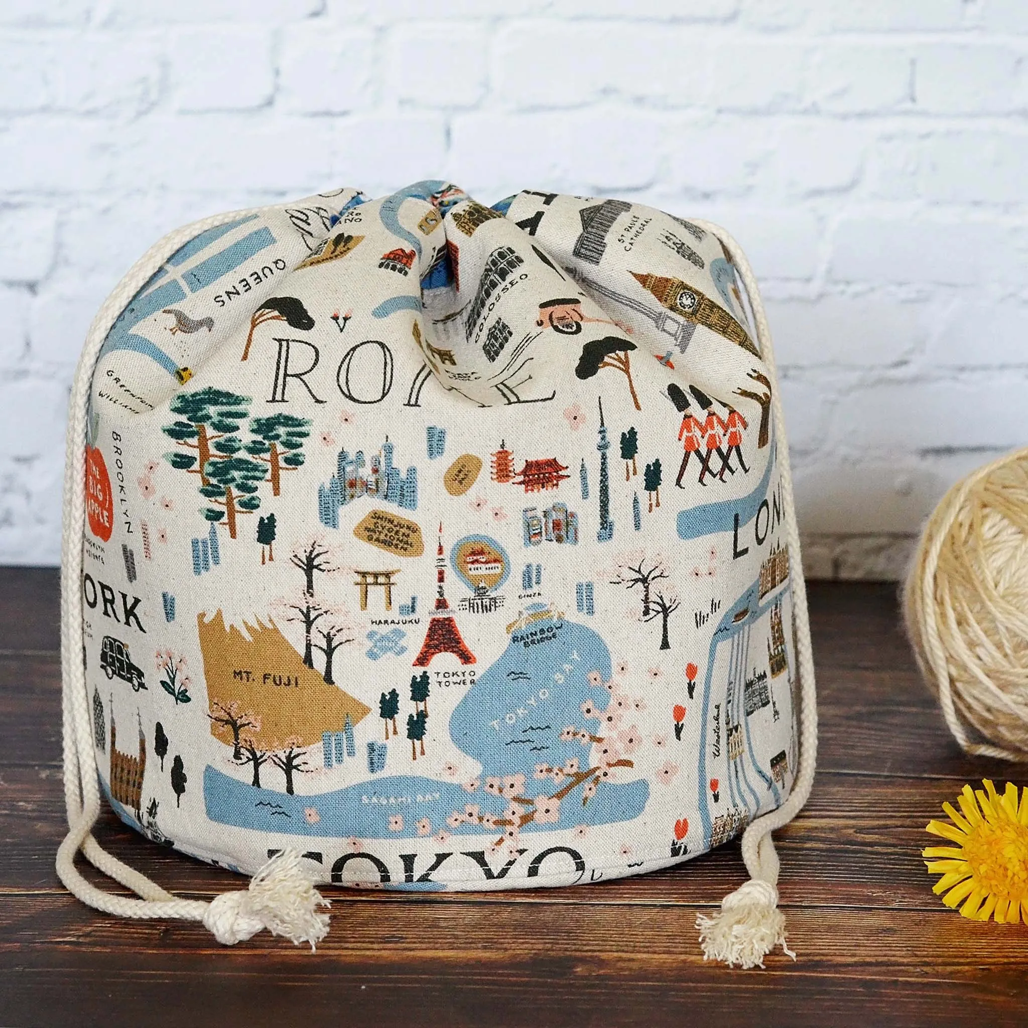 Canvas Bucket Bag with Interior Pockets