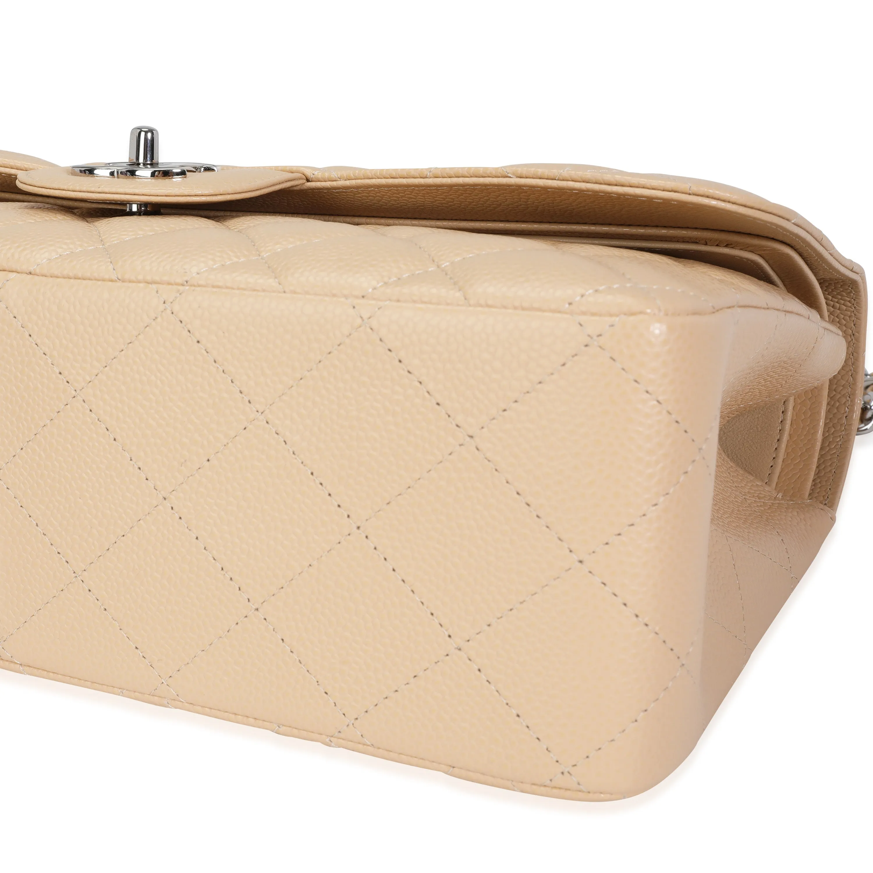 CHANEL Beige Quilted Caviar Jumbo Classic Double Flap Bag