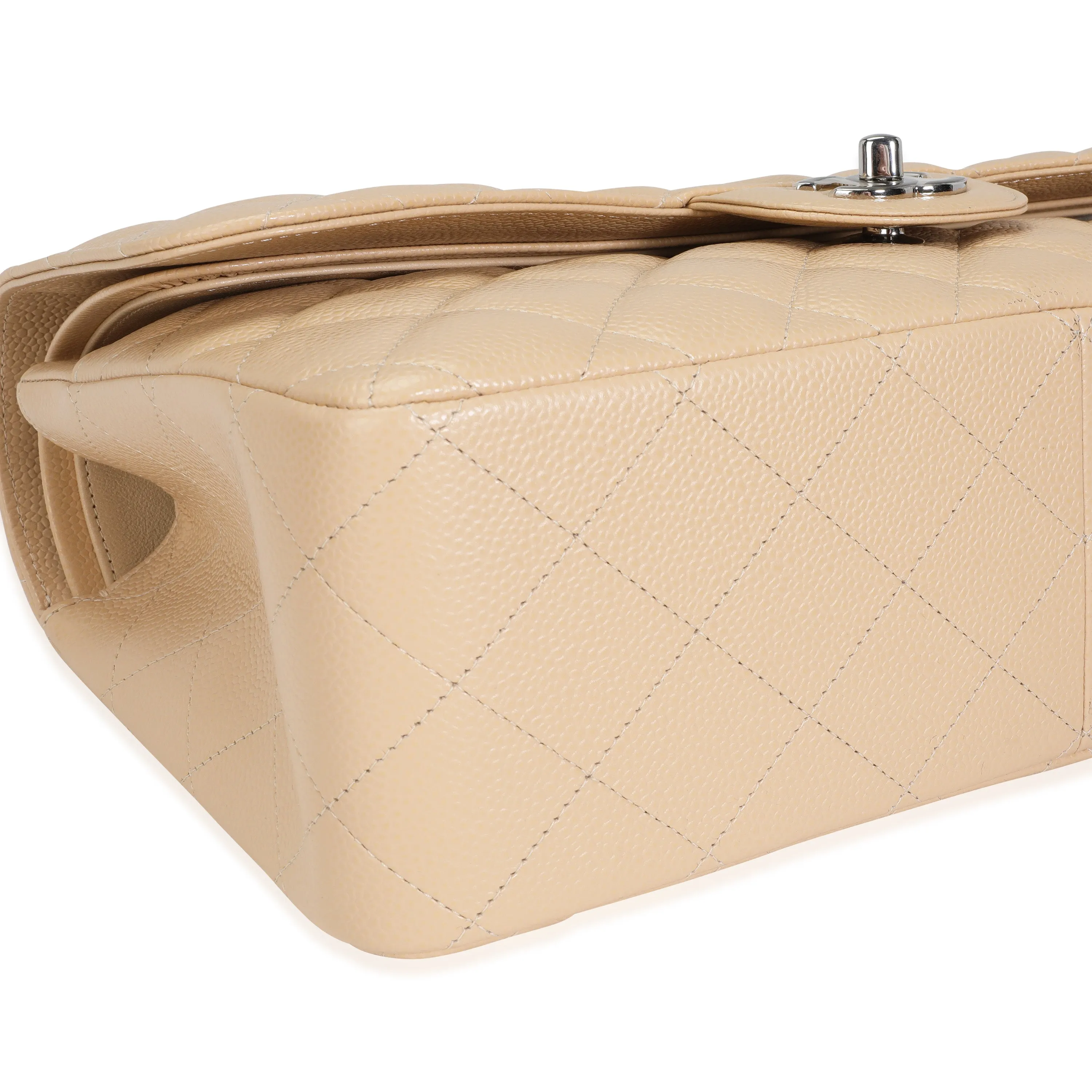 CHANEL Beige Quilted Caviar Jumbo Classic Double Flap Bag