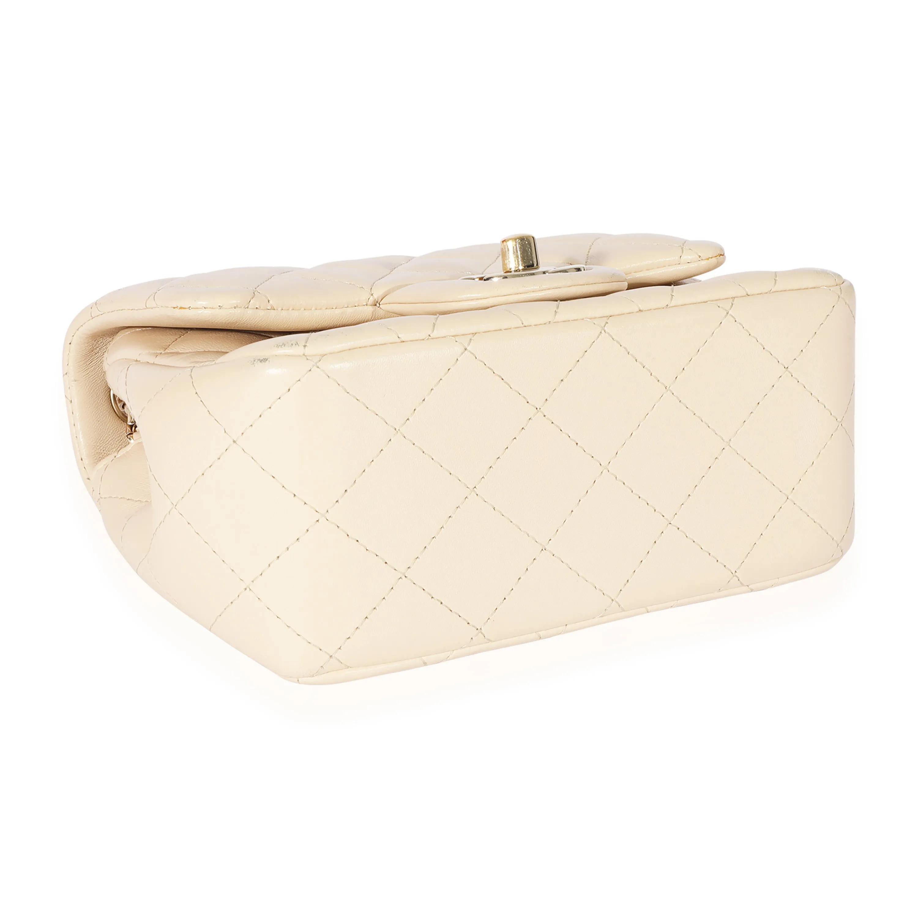 CHANEL Beige Quilted Lambskin Mini Square Classic Flap Bag