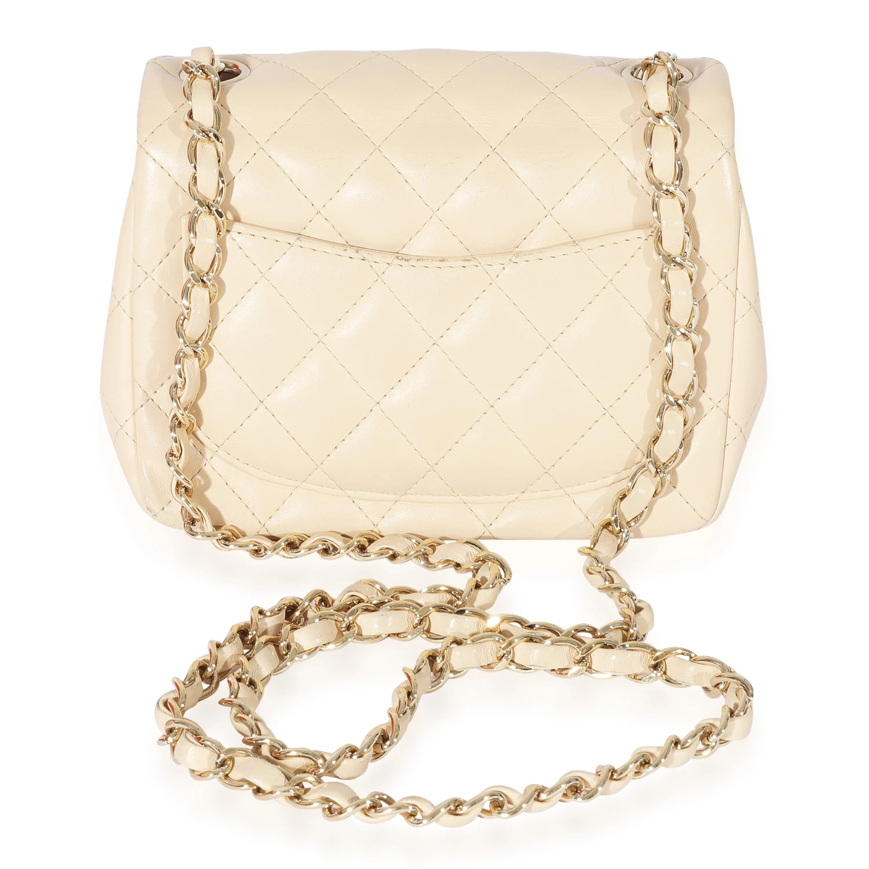 CHANEL Beige Quilted Lambskin Mini Square Classic Flap Bag