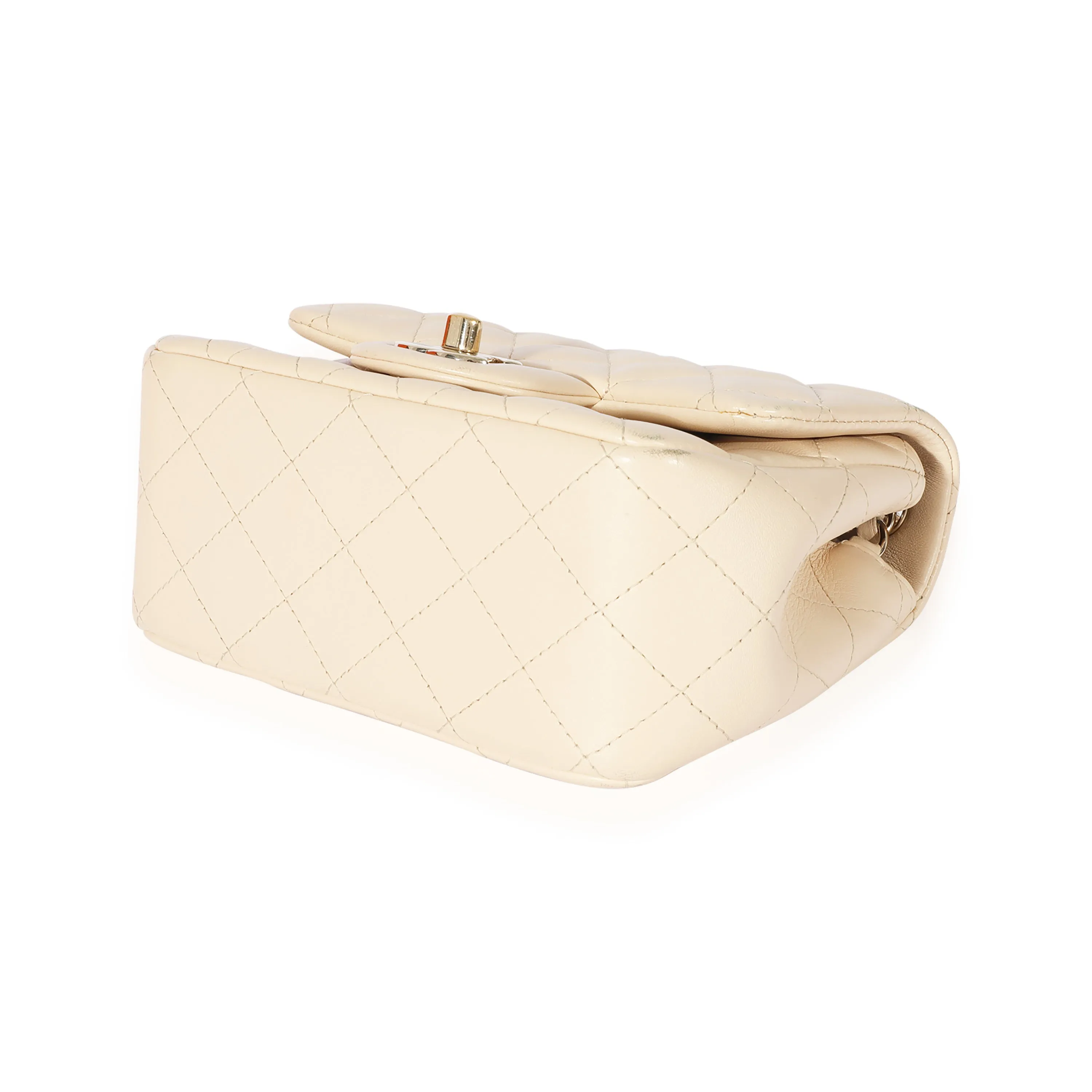 CHANEL Beige Quilted Lambskin Mini Square Classic Flap Bag