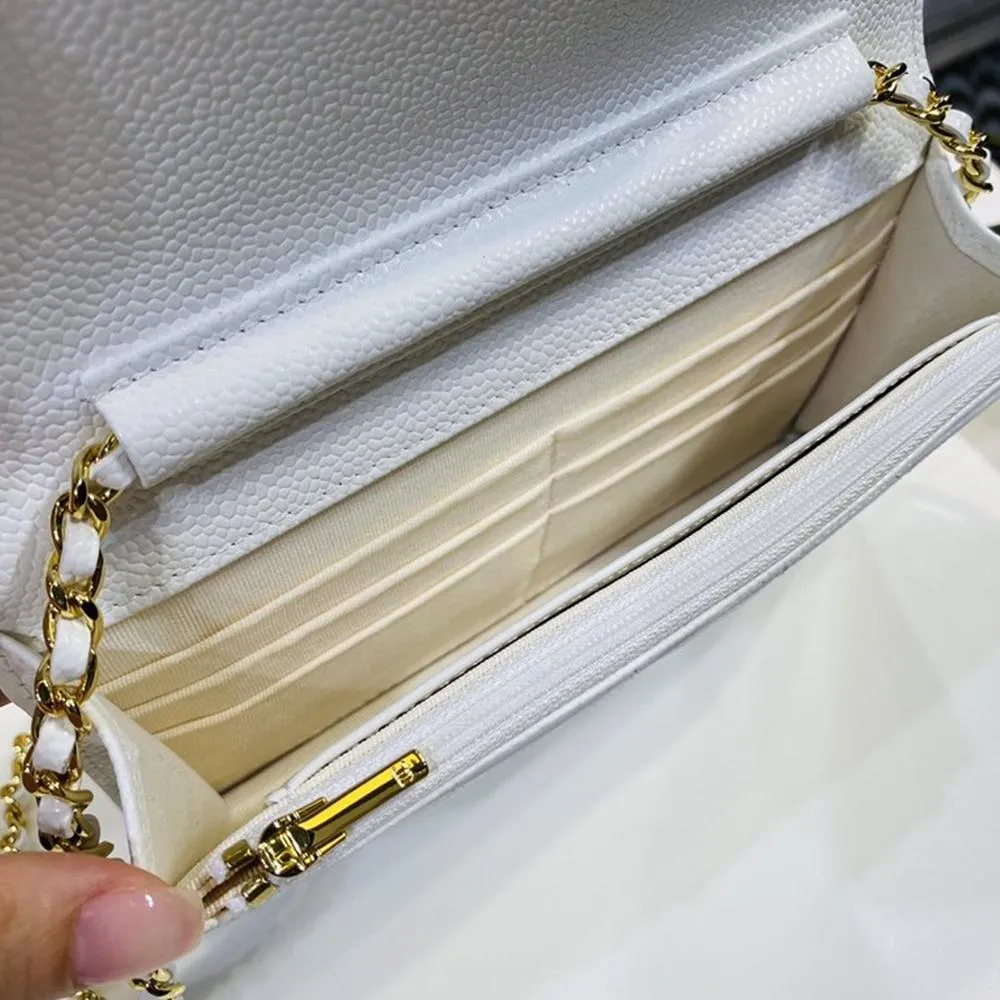 Chanel Caviar Wallet on chain Woc White
