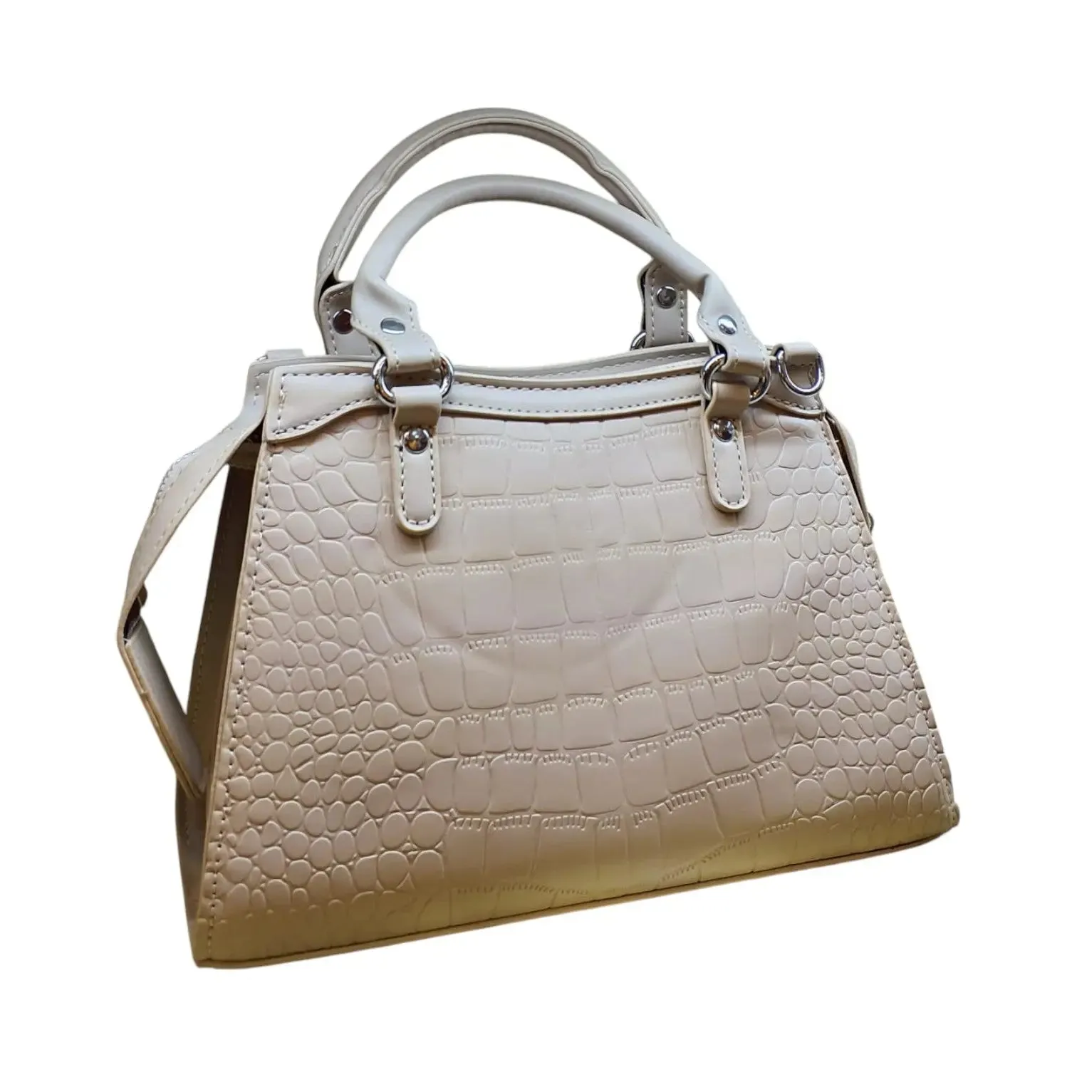 Croc Embossed Handbag with Buckle and Zipper Pocket