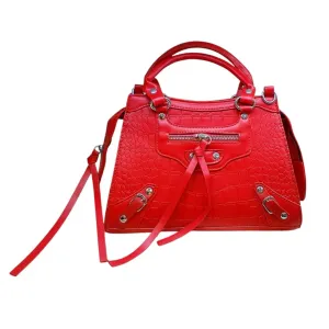Croc Embossed Handbag with Buckle and Zipper Pocket