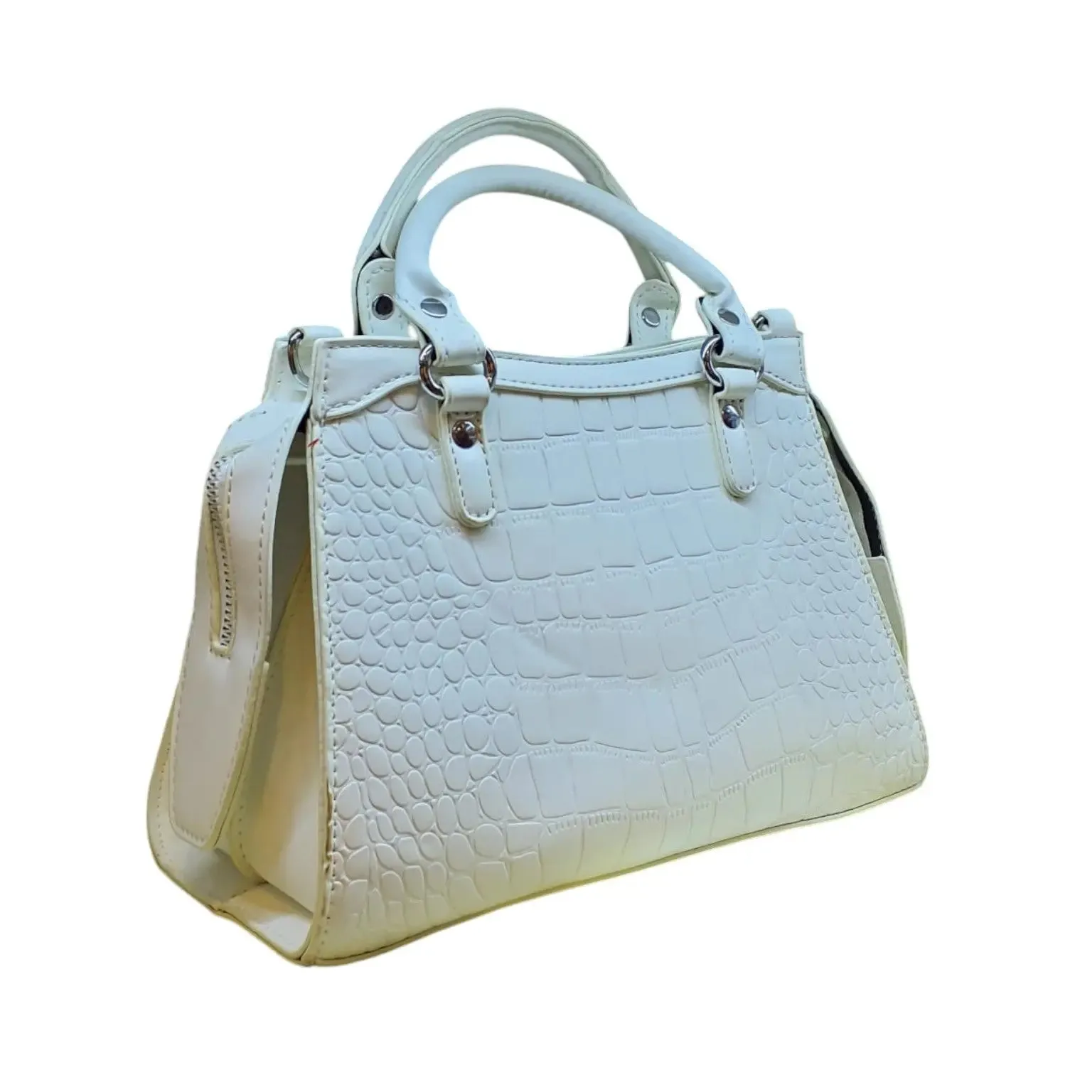 Croc Embossed Handbag with Buckle and Zipper Pocket