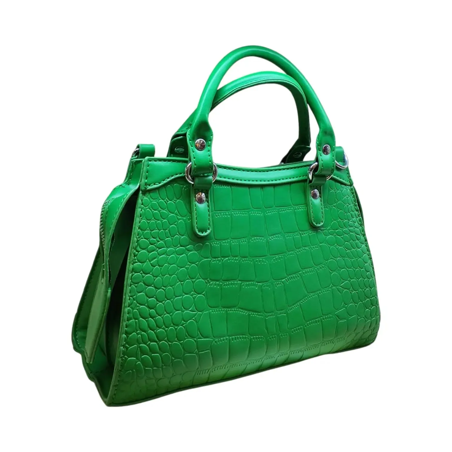 Croc Embossed Handbag with Buckle and Zipper Pocket