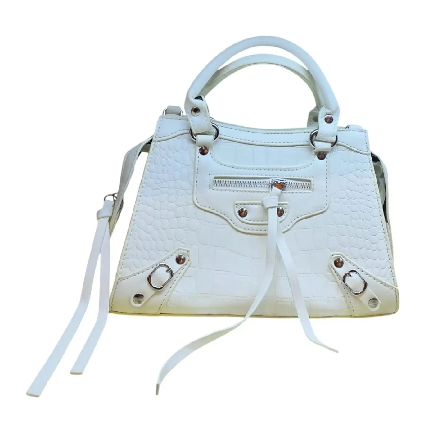 Croc Embossed Handbag with Buckle and Zipper Pocket