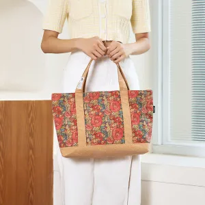 Floral Tote For Women Commuter Eco-Friendly Cork Shoulder Bag
