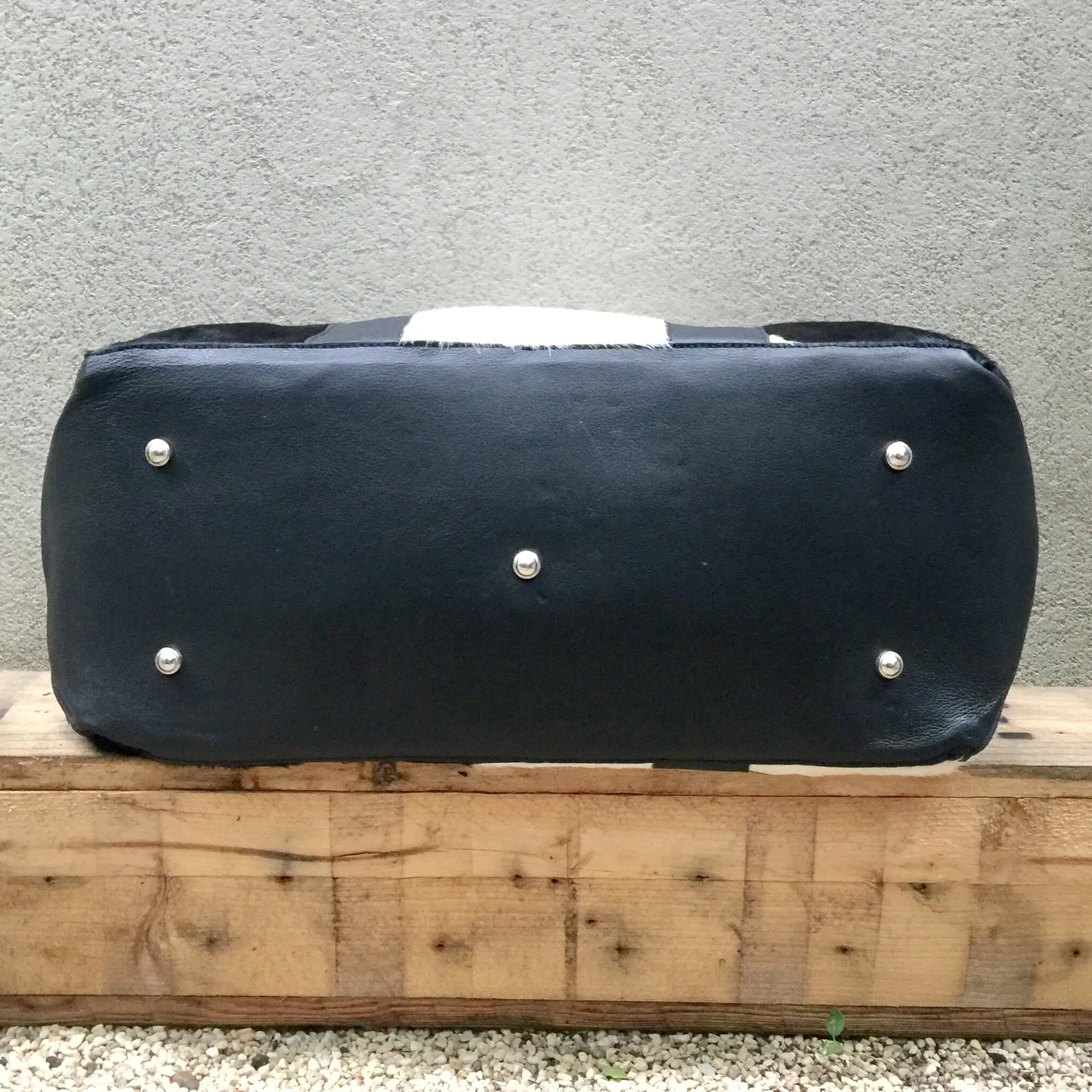 Hunter Cowhide and Leather Duffle Travel Bag -  Grey White Black Multi