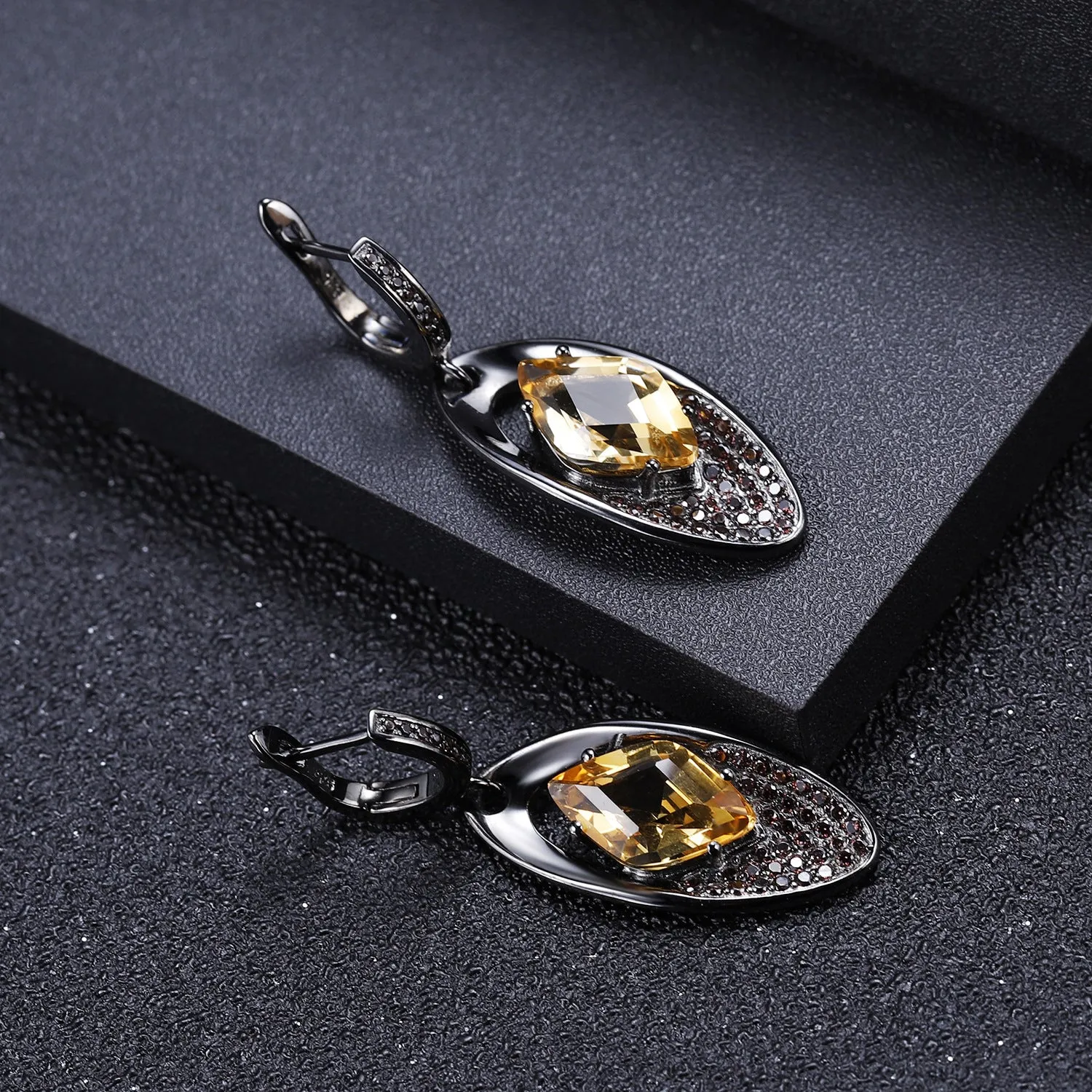 Italian 925 Silver Inlaid Natural Color Jewelry Yellow Crystal Drop Earrings for Women