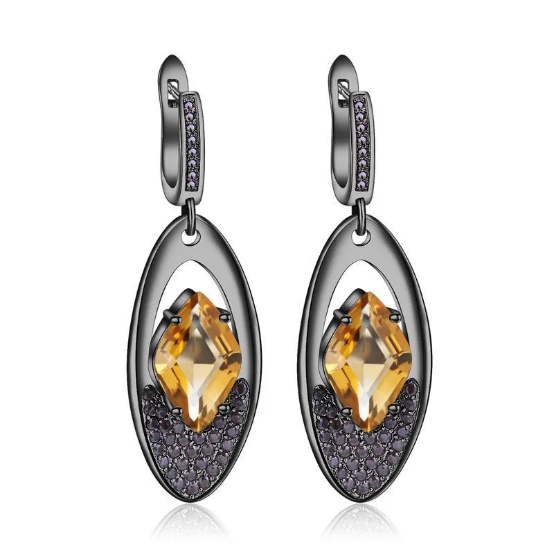 Italian 925 Silver Inlaid Natural Color Jewelry Yellow Crystal Drop Earrings for Women