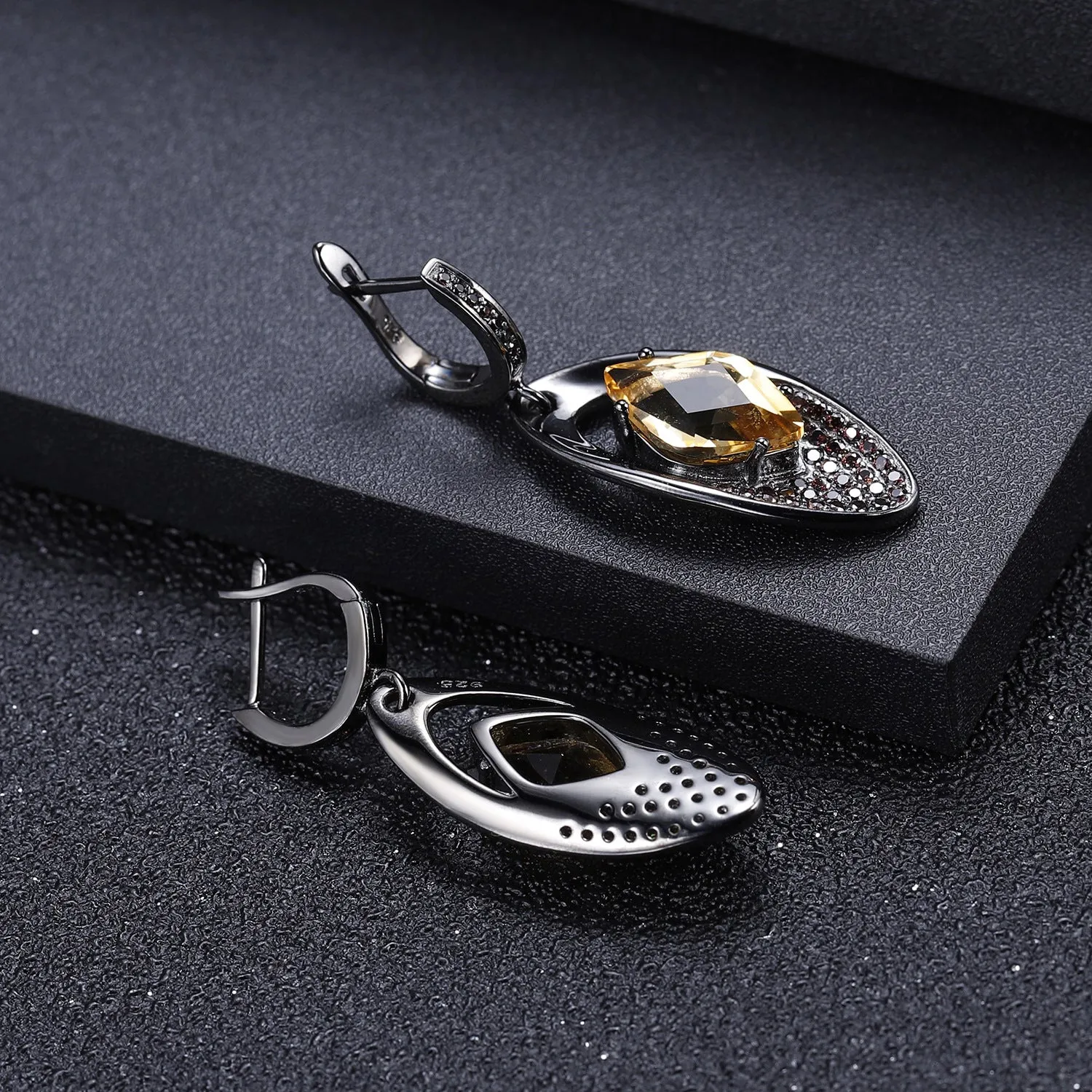 Italian 925 Silver Inlaid Natural Color Jewelry Yellow Crystal Drop Earrings for Women