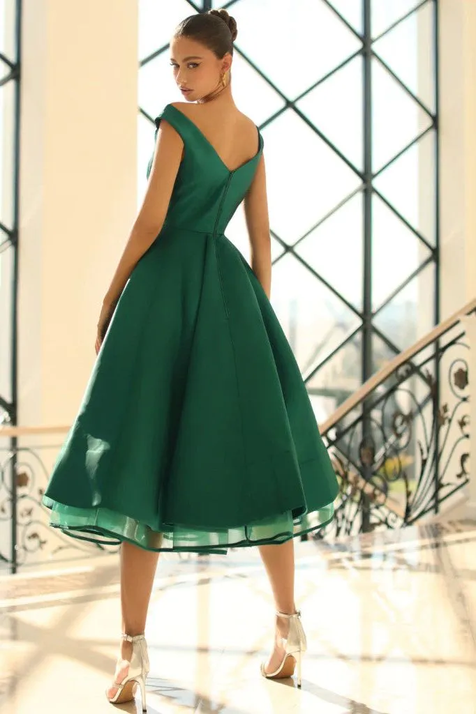 NICOLETTA mikado satin cocktail dress - EMERALD GREEN