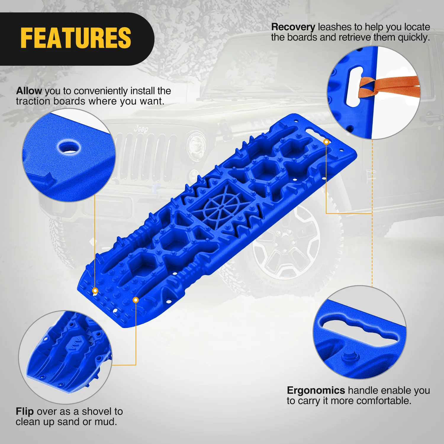Off-Road Recovery Traction Boards For 4WD 4X4 with Jack Lift & Carry Bag (Blue)
