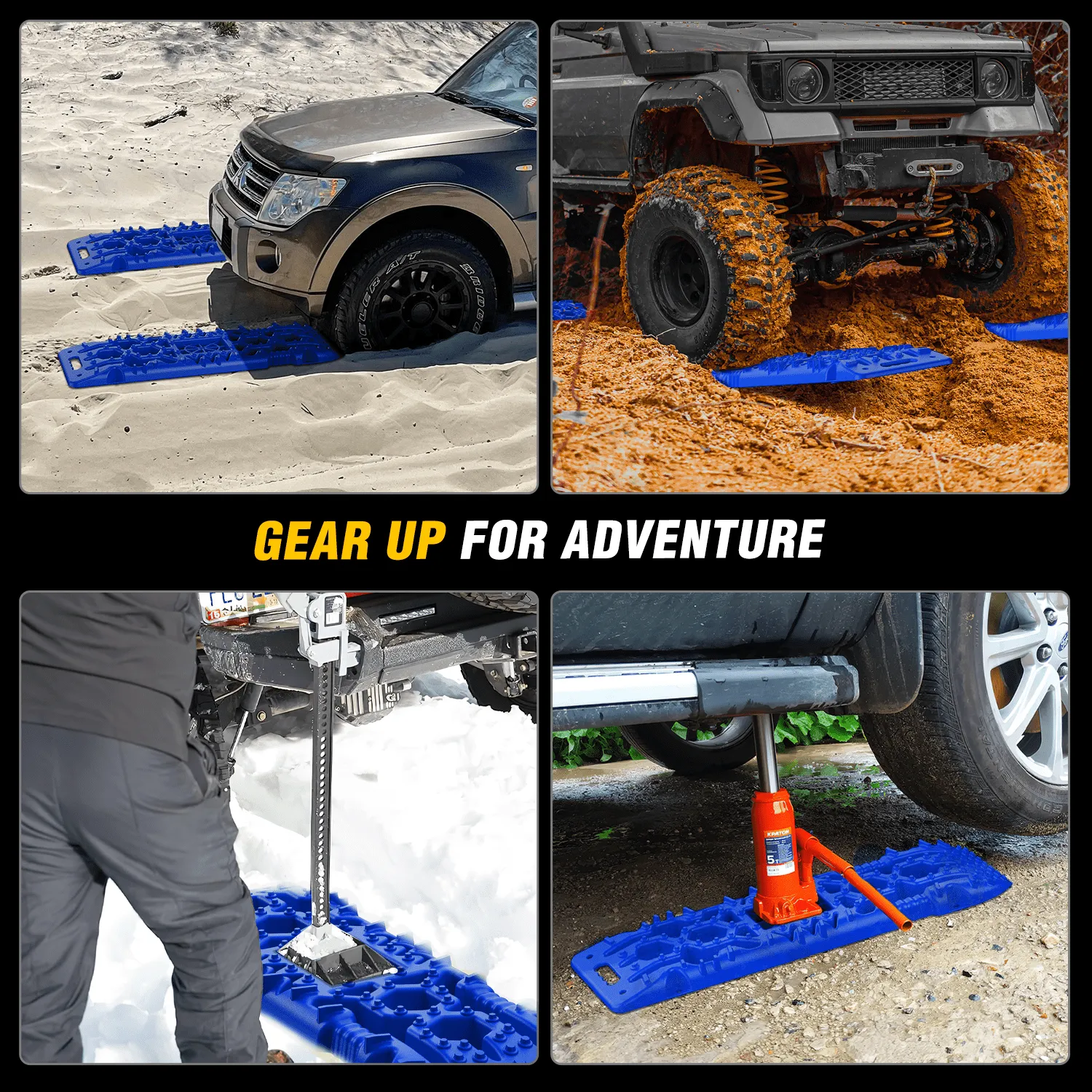 Off-Road Recovery Traction Boards For 4WD 4X4 with Jack Lift & Carry Bag (Blue)