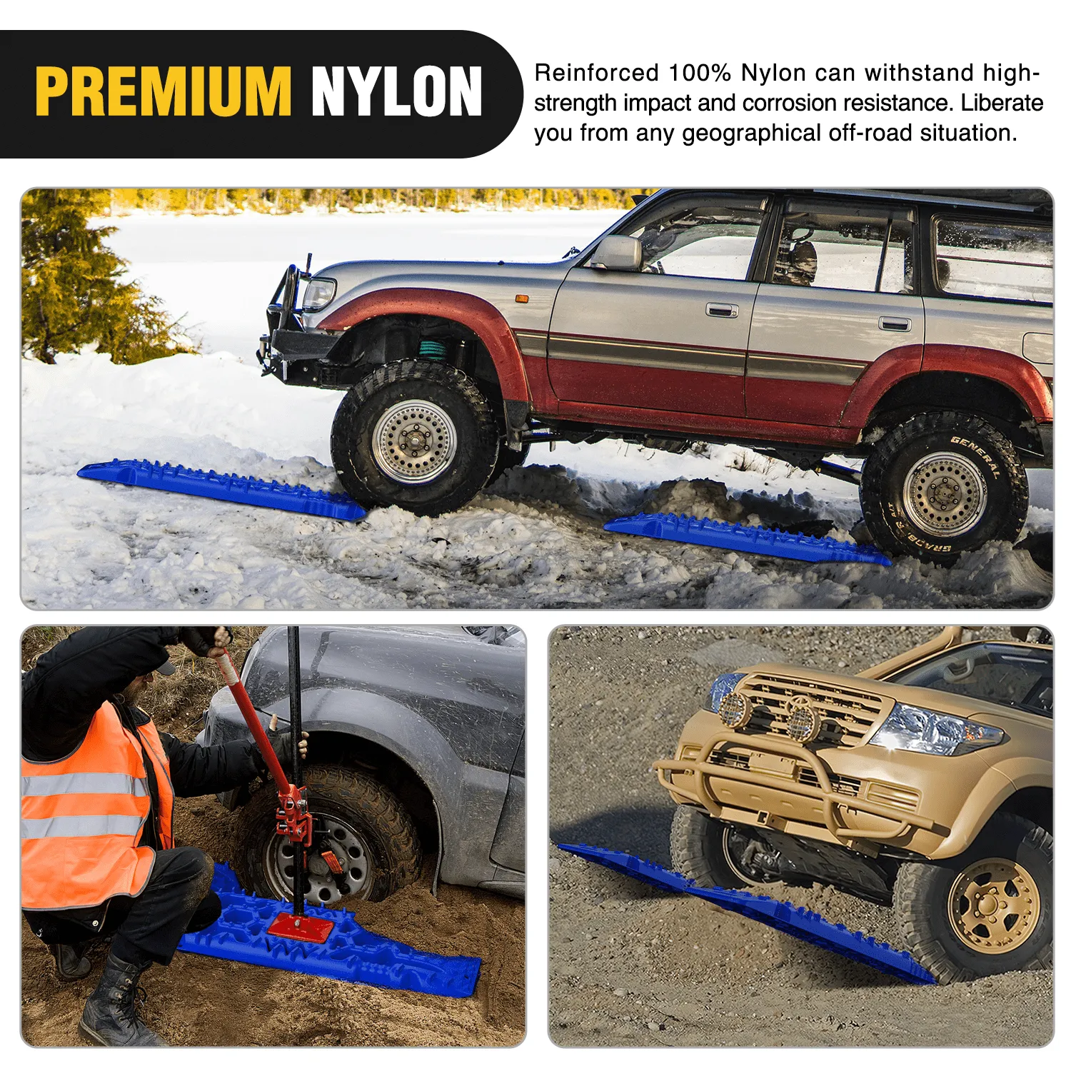 Off-Road Recovery Traction Boards For 4WD 4X4 with Jack Lift & Carry Bag (Blue)