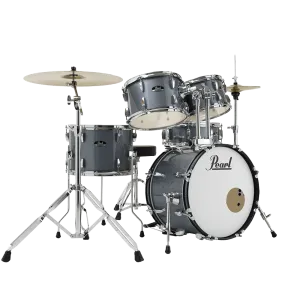 Pearl ROADSHOW CHARCOAL METALLIC 5 Pc Drum Kit (18" kick) w/ Hardware Throne Cymbals (Only 14HH 16C)