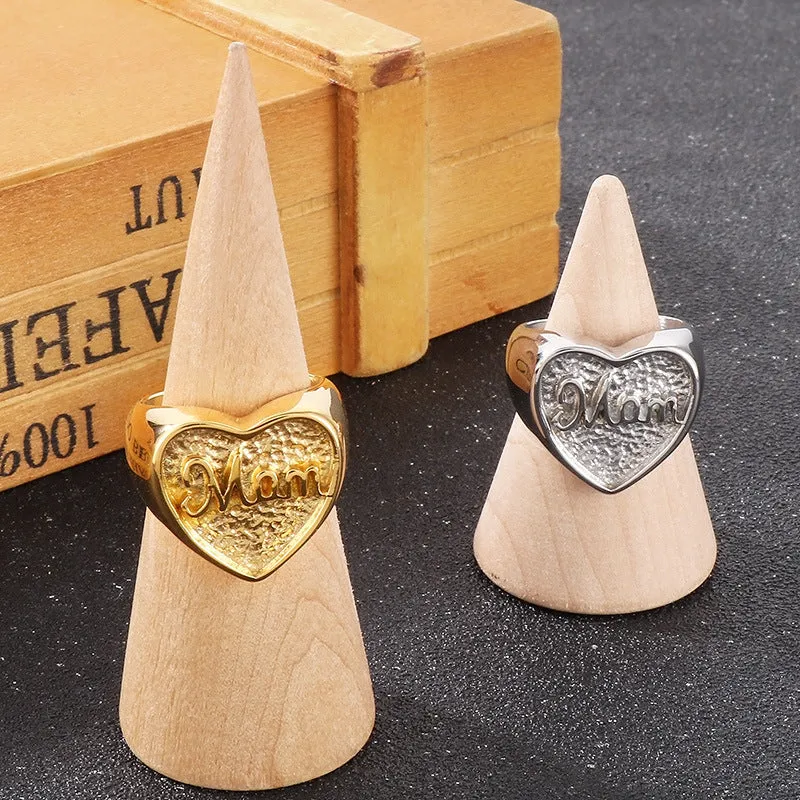 Personalized 18k Heart-Shaped Mom Ring for Men and Women – Niche Heavy Industry Design