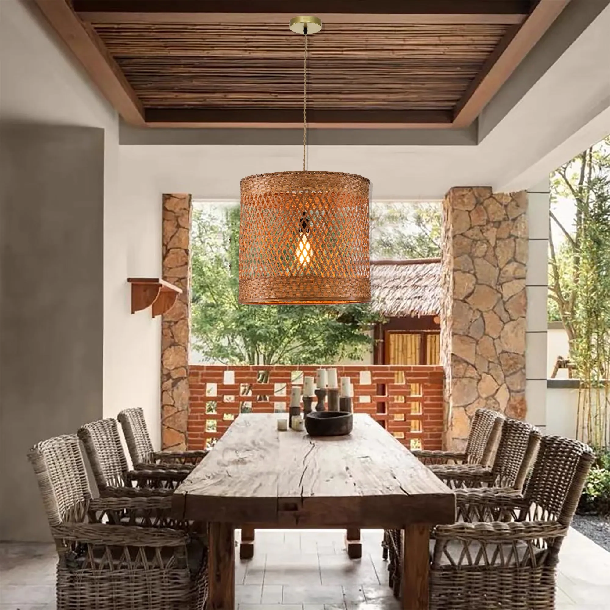 Rattan unique cylinder pendant light
