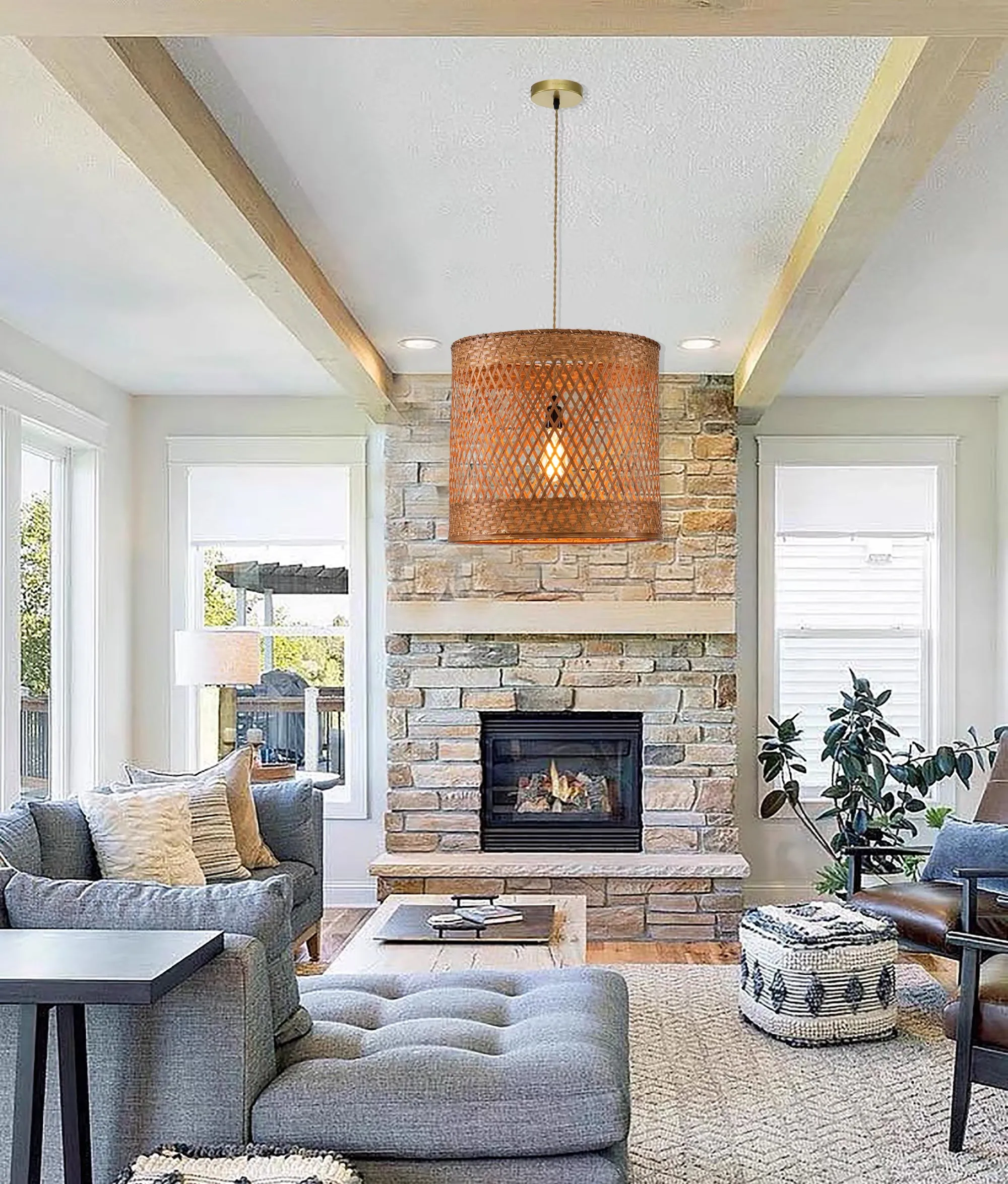 Rattan unique cylinder pendant light