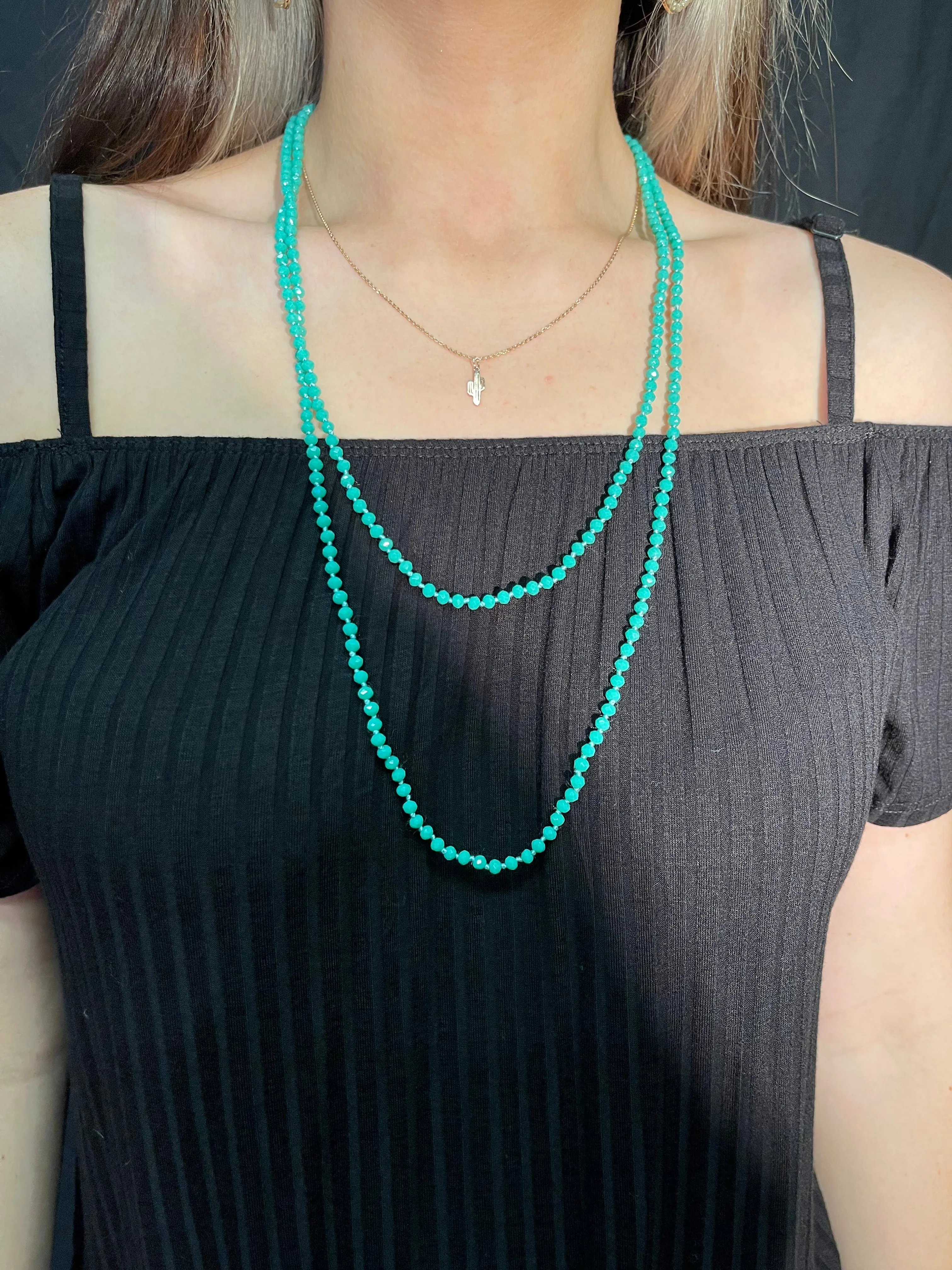 Stunning 4mm Glass Bead Threaded Long Necklace