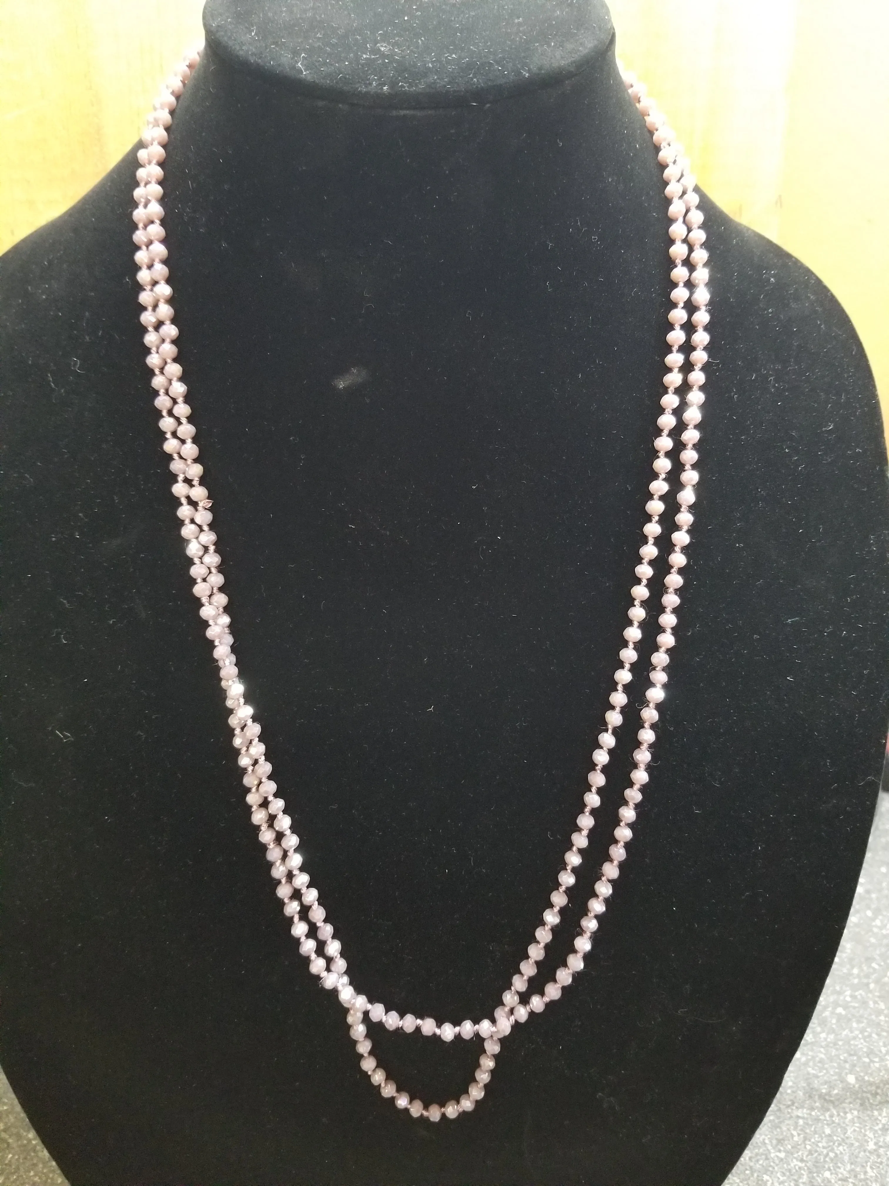 Stunning 4mm Glass Bead Threaded Long Necklace