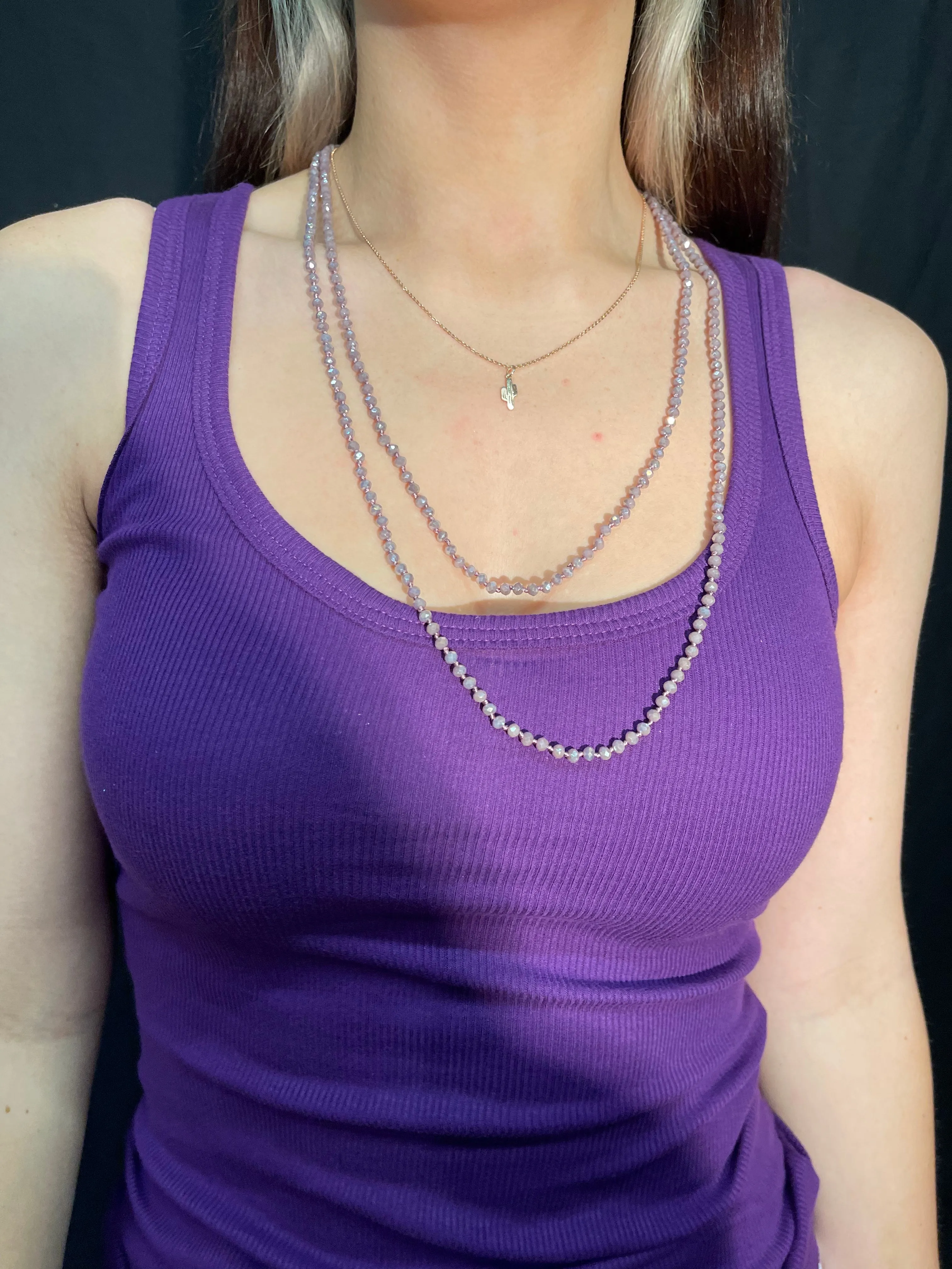 Stunning 4mm Glass Bead Threaded Long Necklace