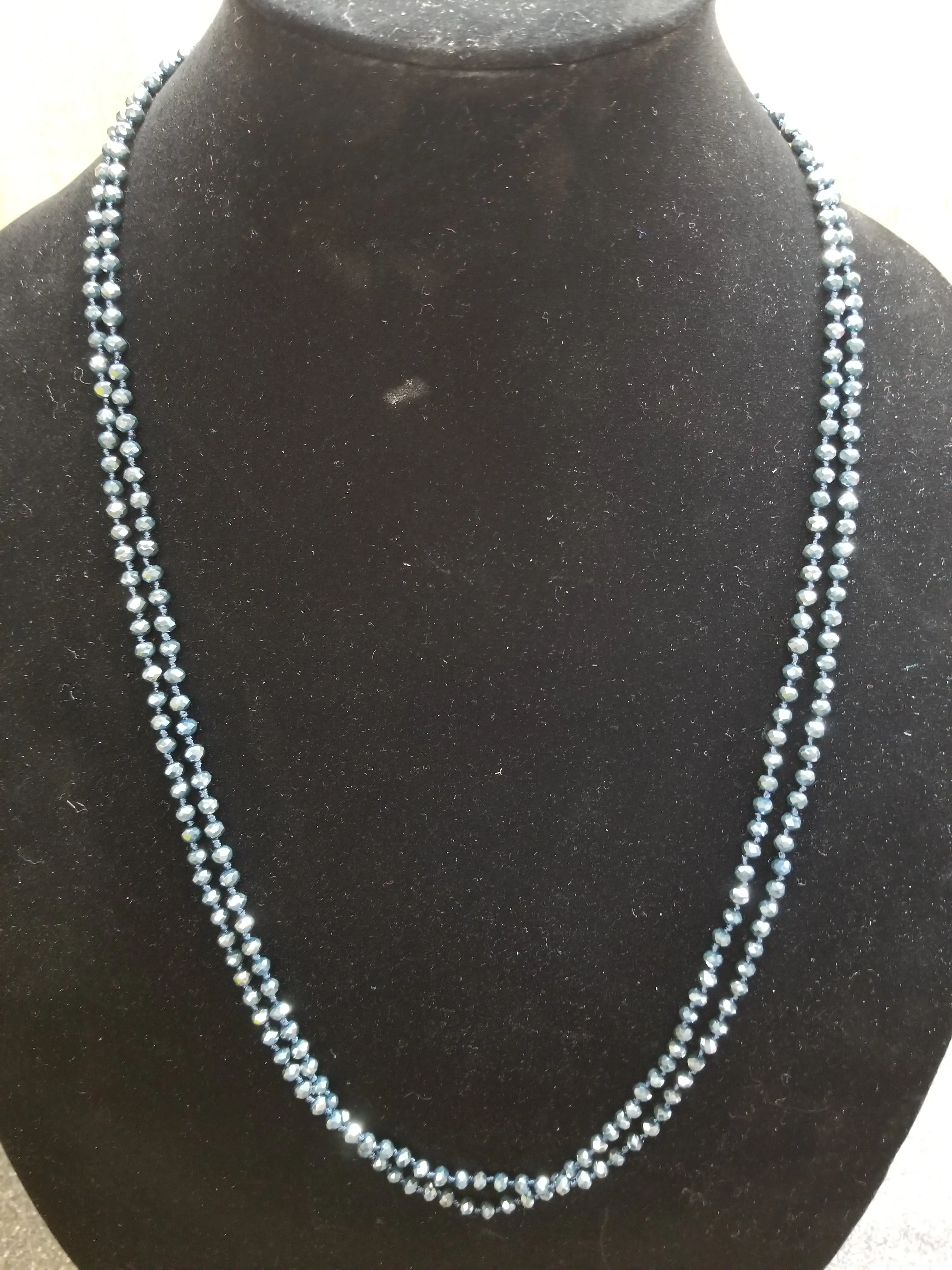 Stunning 4mm Glass Bead Threaded Long Necklace