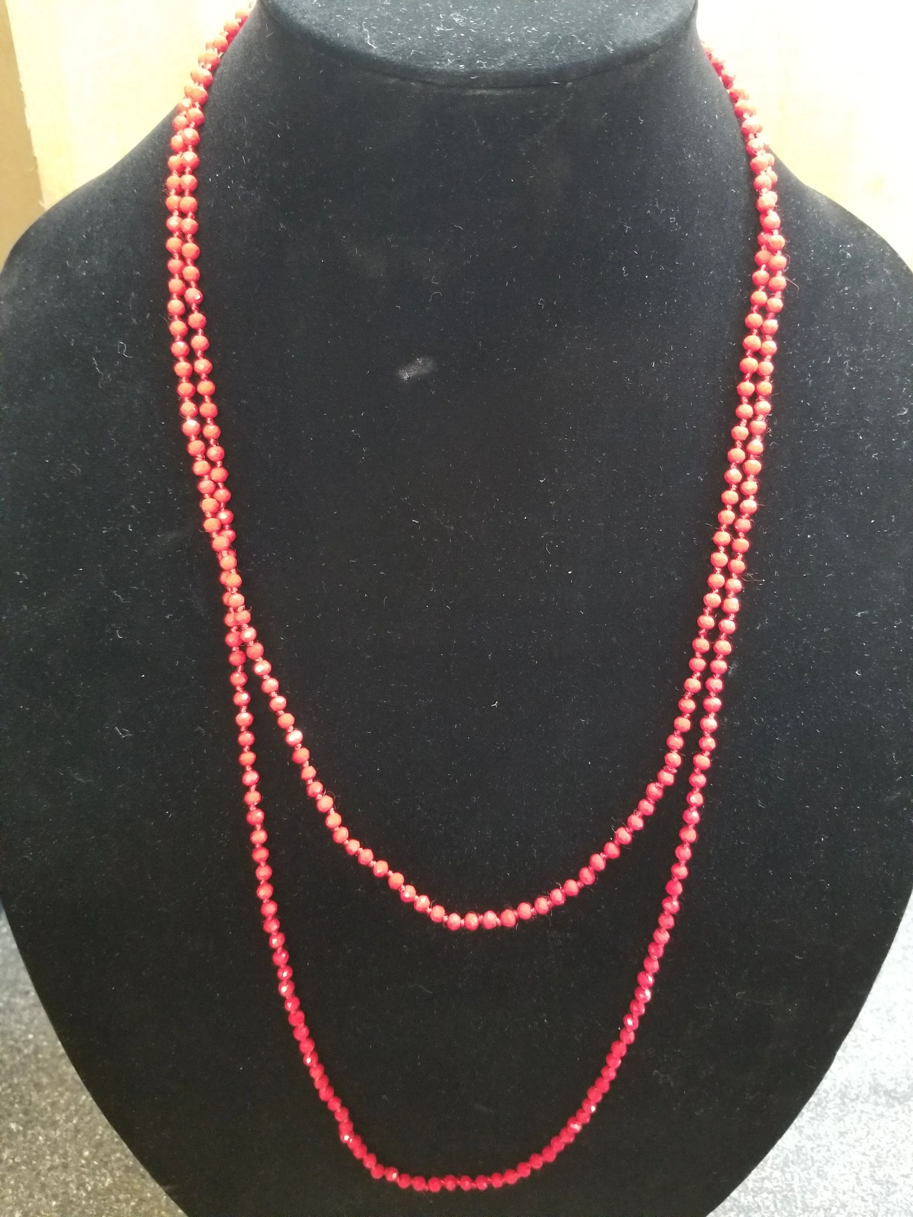 Stunning 4mm Glass Bead Threaded Long Necklace