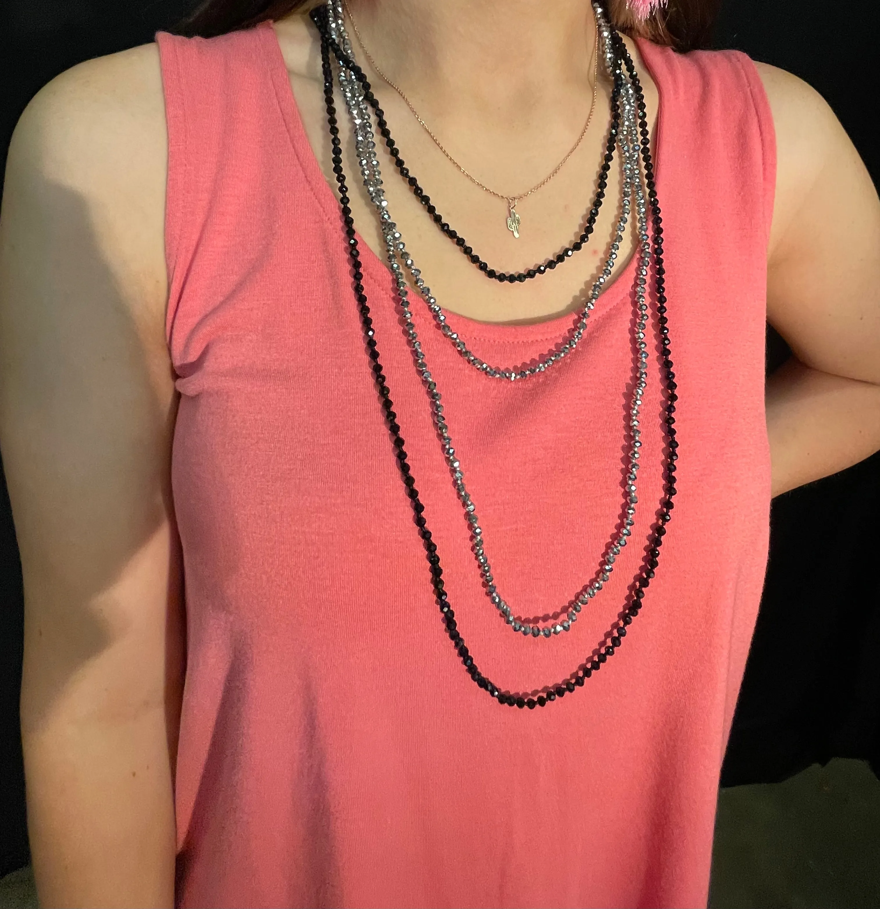Stunning 4mm Glass Bead Threaded Long Necklace