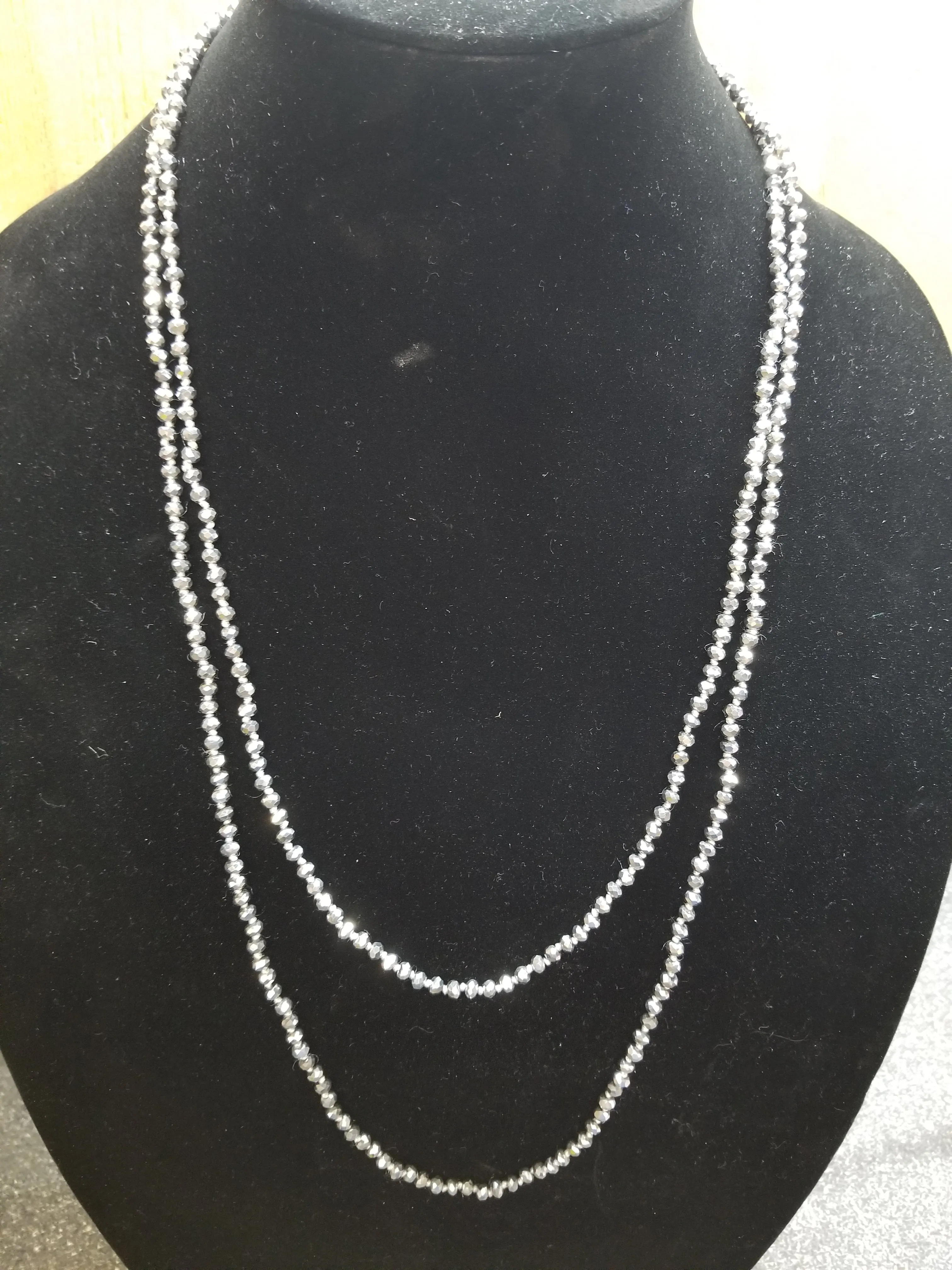 Stunning 4mm Glass Bead Threaded Long Necklace