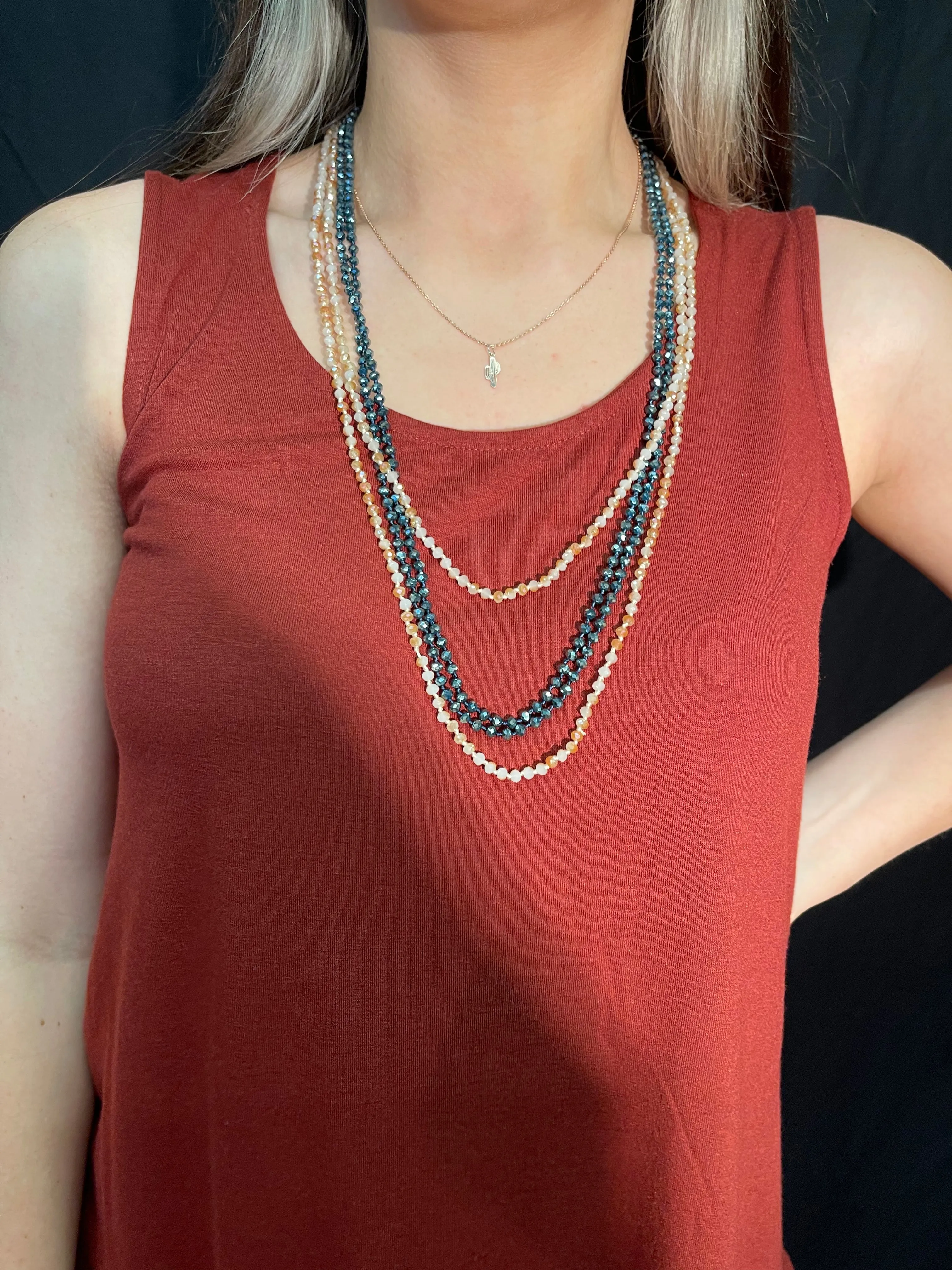 Stunning 4mm Glass Bead Threaded Long Necklace