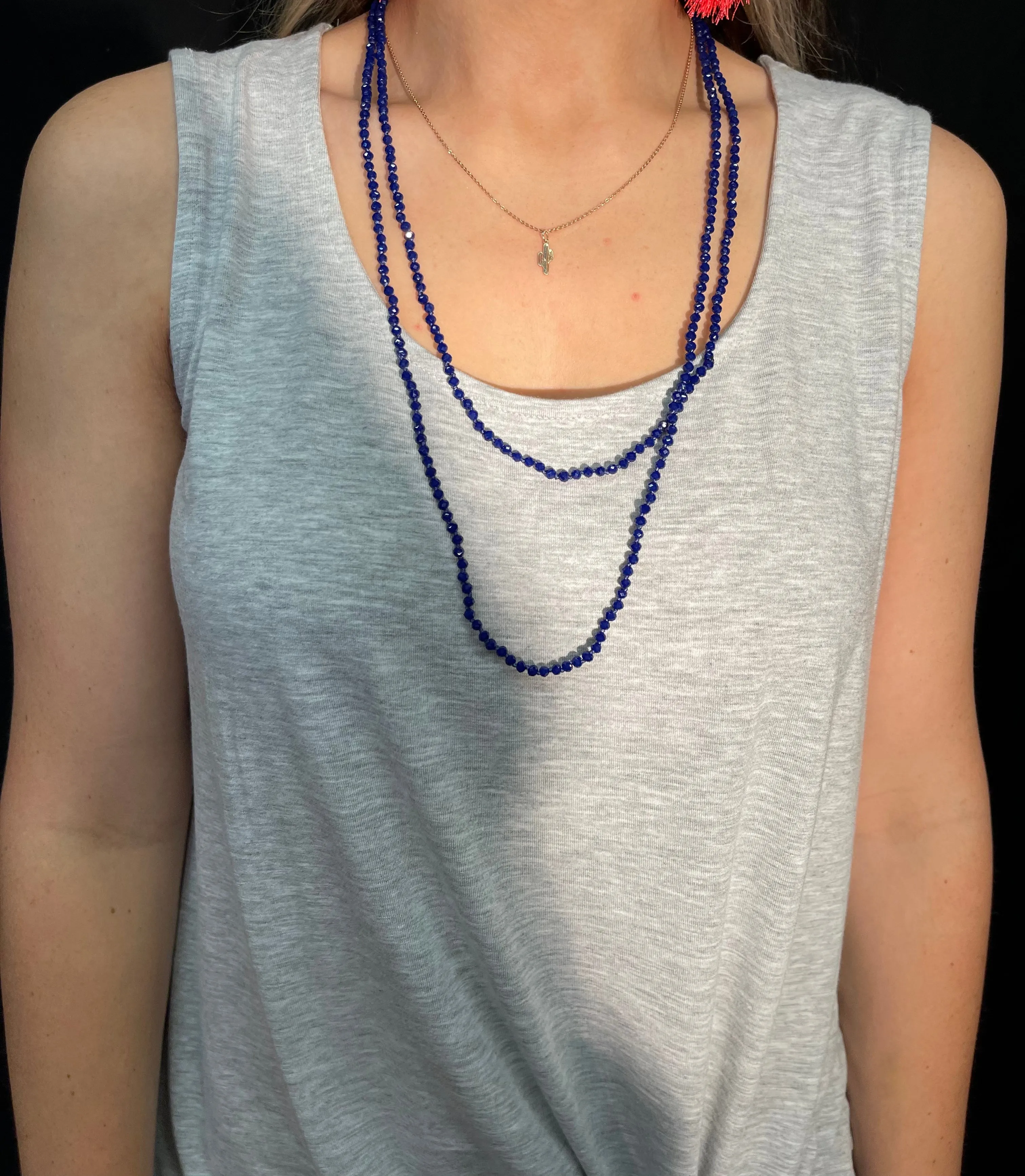 Stunning 4mm Glass Bead Threaded Long Necklace