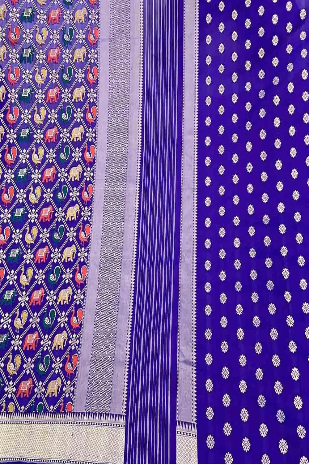 Stunning Blue Handloom Banarasi Katan Silk Suit Set - Unstitched