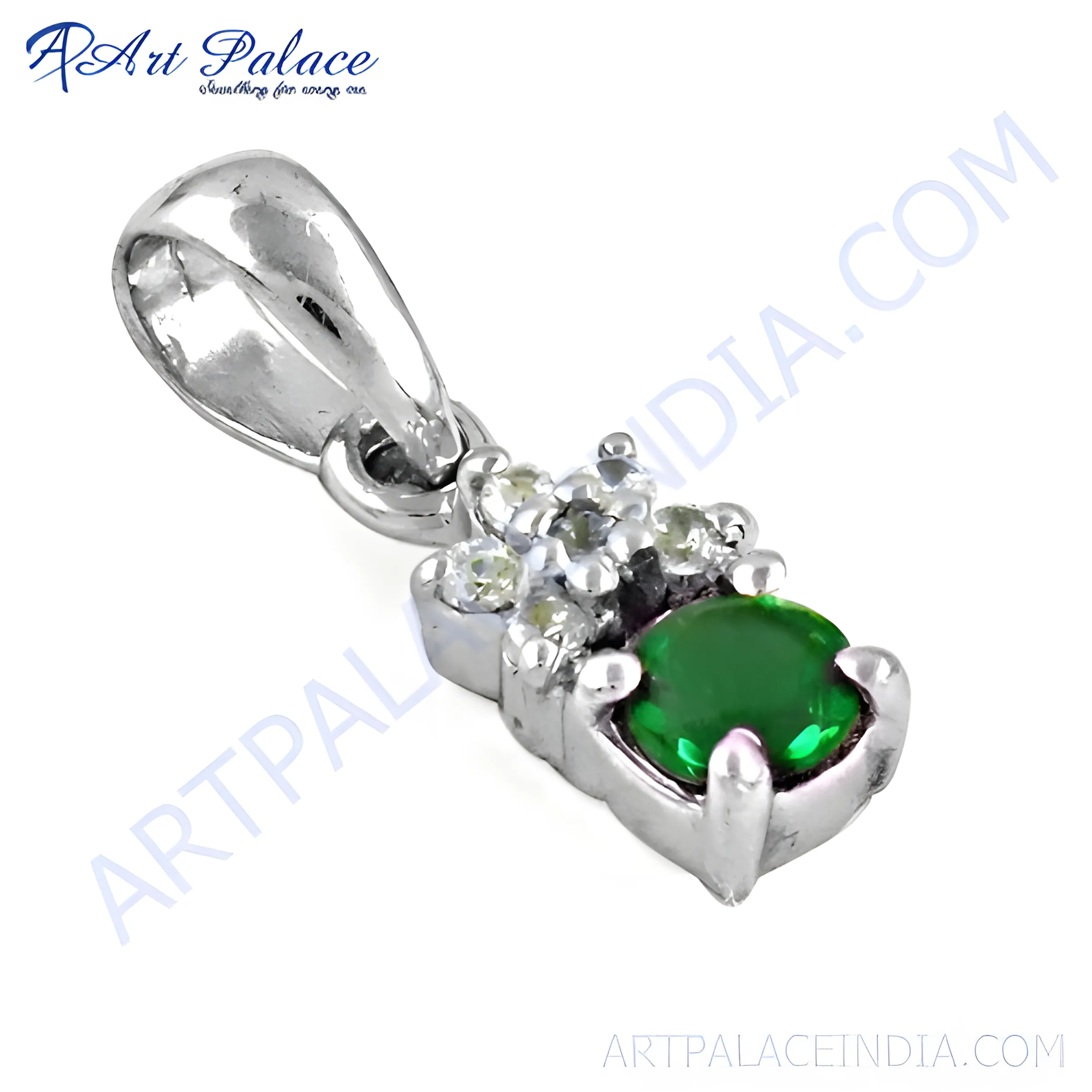 Stunning Green Glass CZ Gemstone Silver Pendant - Elegant Jewelry