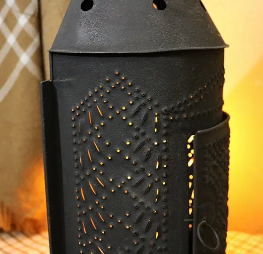 Unusual Lantern Tin Punched Glass Front